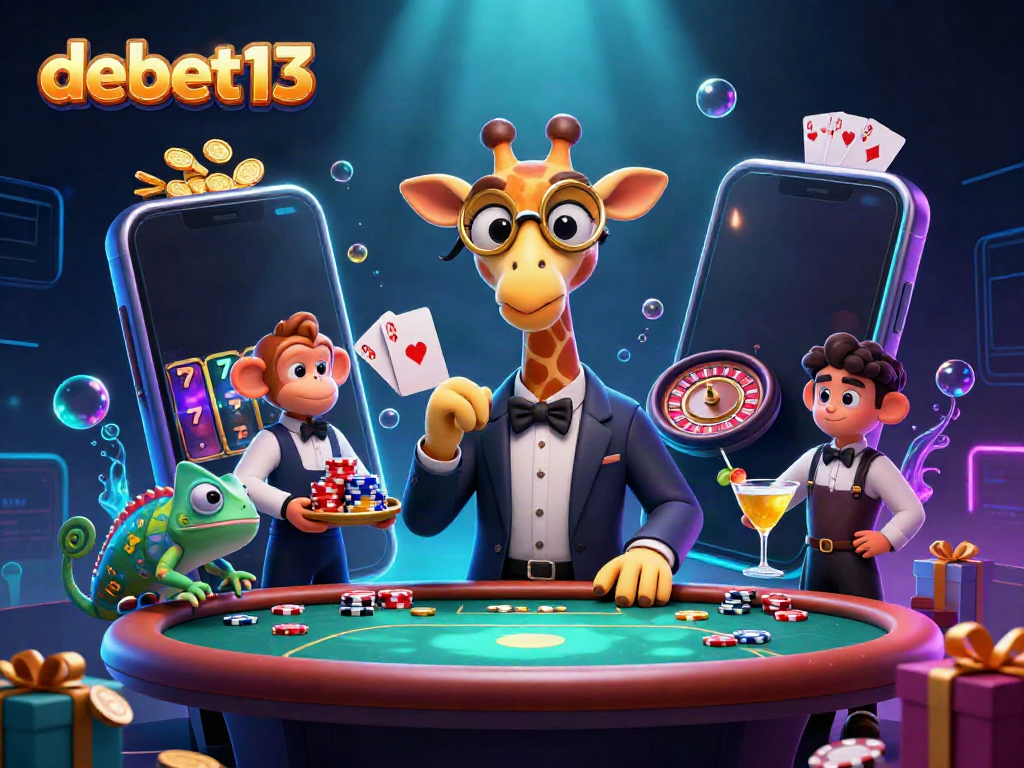 Engage in exciting gambling strategies with debet13 featuring a high-roller giraffe at a vibrant VIP table.