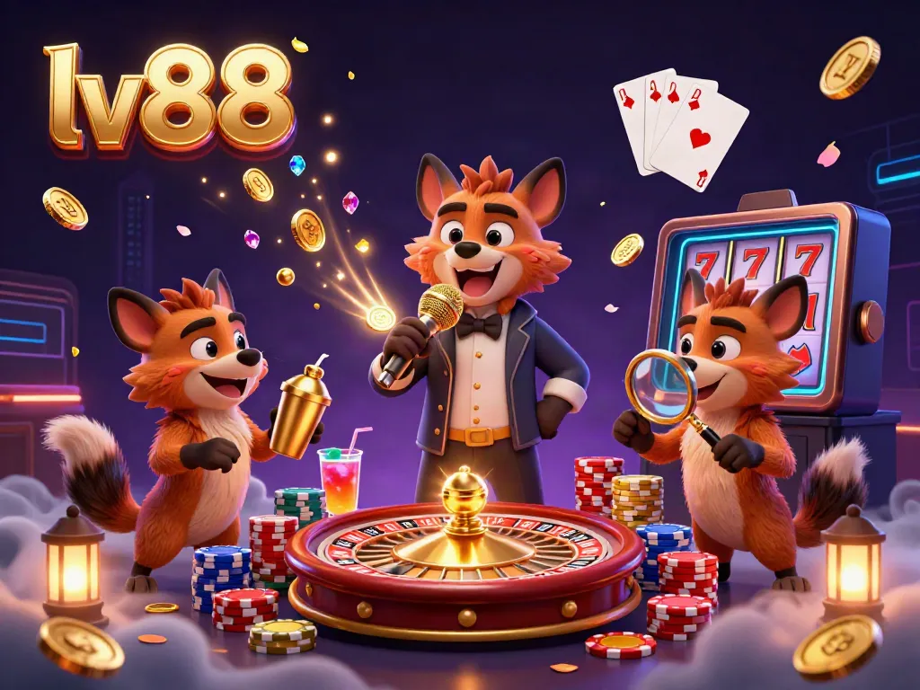 Experience the vibrant energy of lv88 with cartoon hyenas performing in a dynamic casino scene.