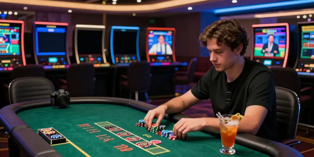 Player enjoying a game at non GamStop casinos, surrounded by engaging visuals and amenities.