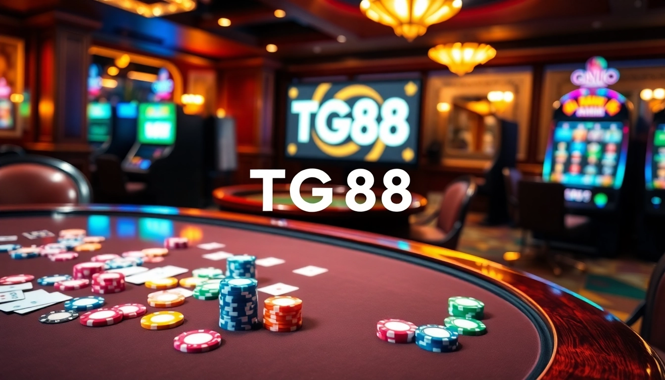 Experience the excitement of tg88 at a luxurious casino table filled with vibrant poker chips and cards.
