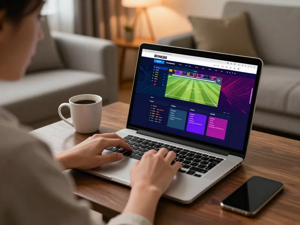 BONG88 user placing sports bets online in a cozy living room environment.