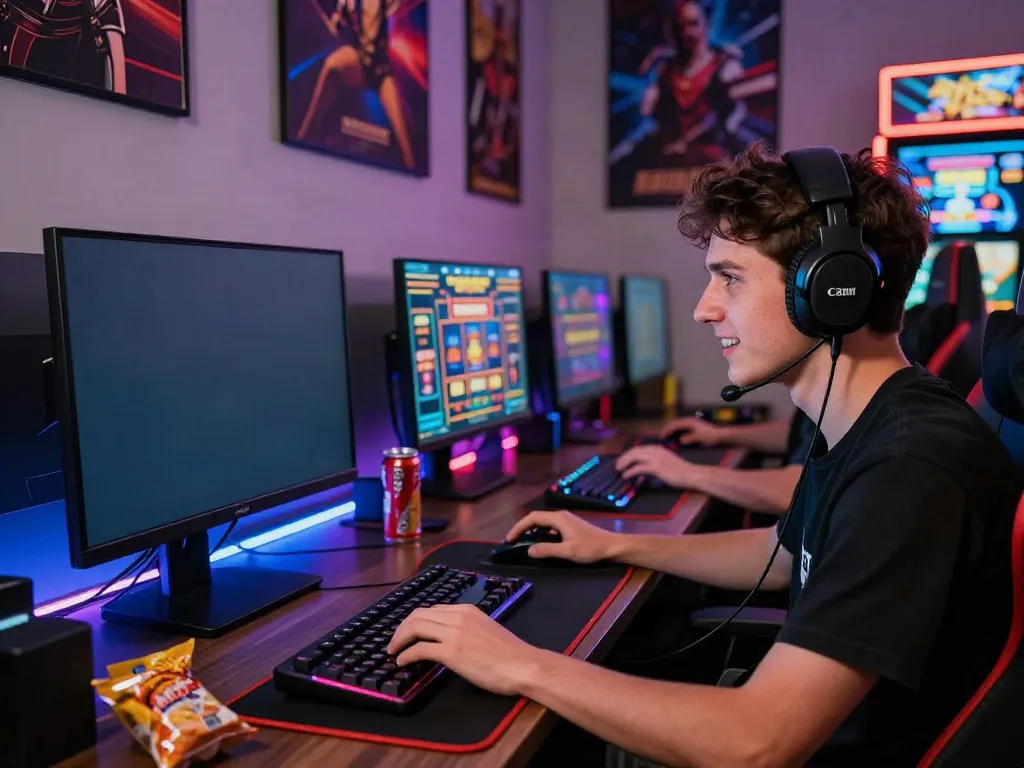 Engaged gamer enjoying immersive action at non GamStop casinos.