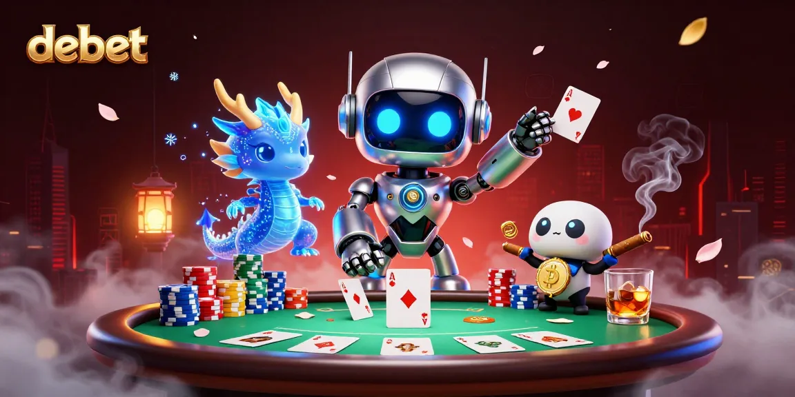 Join the debet poker challenge with a cyberpunk robot, AI dragon, and bitcoin drone.