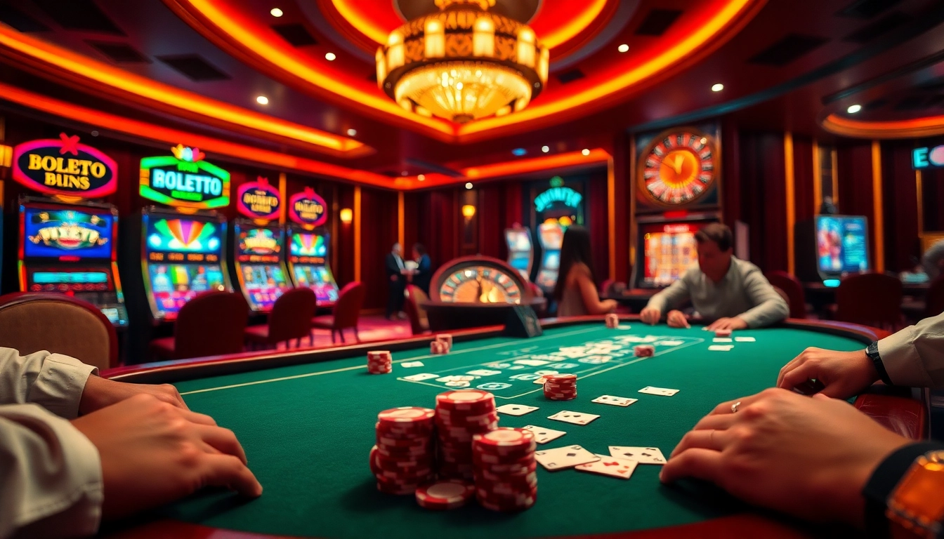 Excited players at a b52club poker game enjoy a luxurious casino atmosphere.