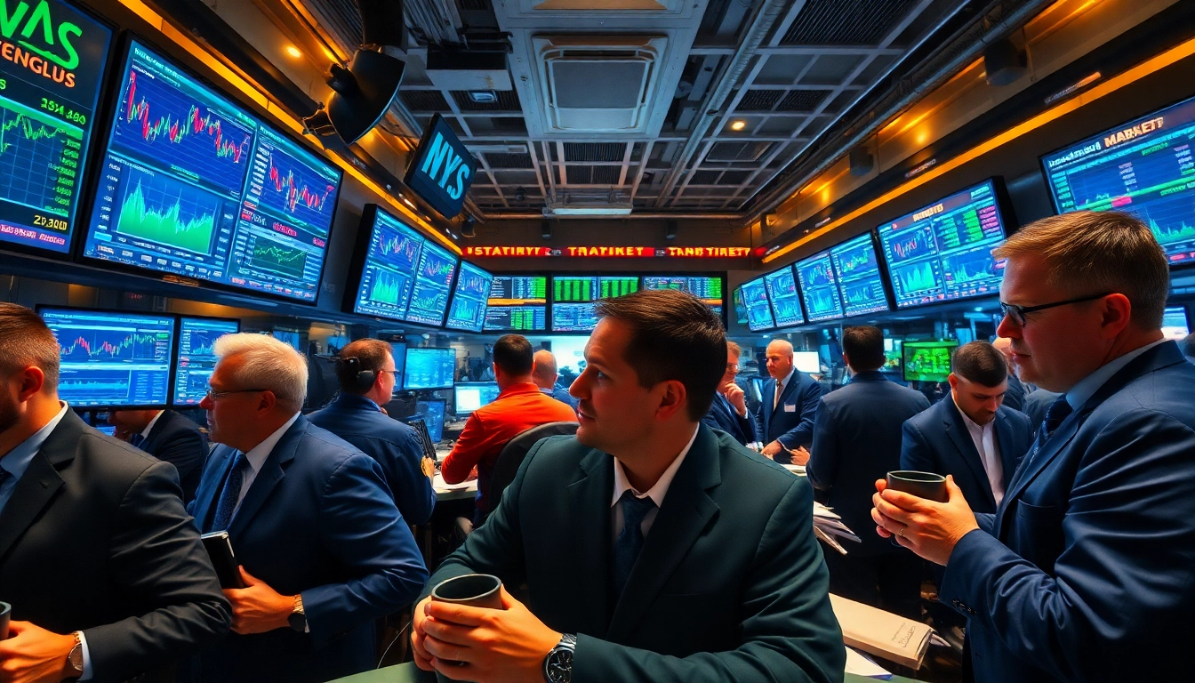 Traders analyzing trends in sway markets amidst a bustling trading floor.