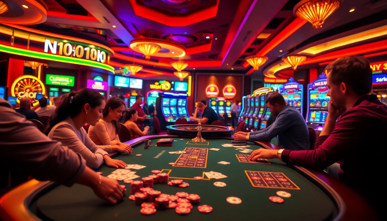 CM88 casino scene with players at a vibrant poker table, showcasing thrilling bets and excitement.