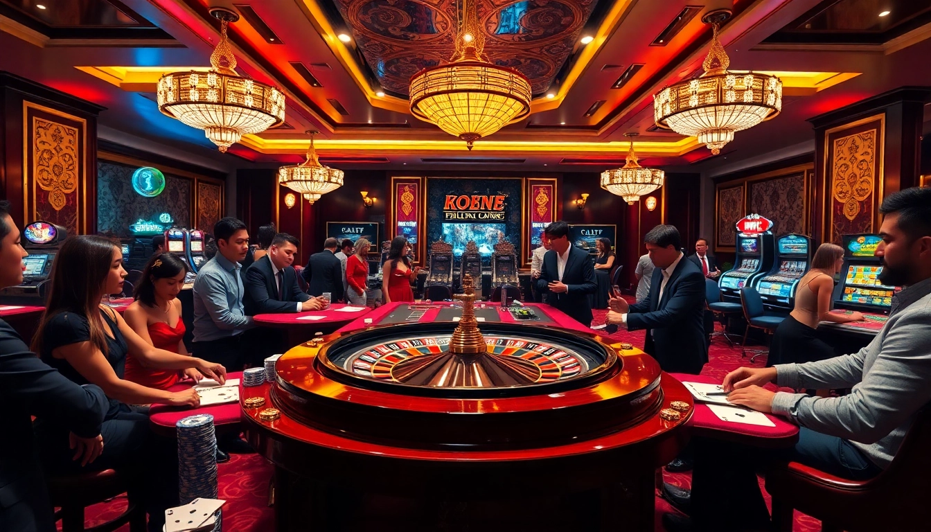 Experience the excitement of gambling at https://f8bet.science/ with a lively casino scene featuring roulette and poker.