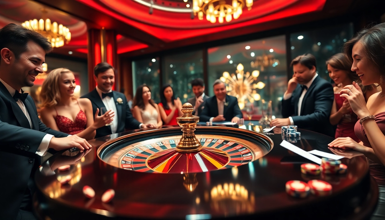 Experience thrilling roulette action at https://xn882025.online/ with elegant players engaging at a stylish casino table.