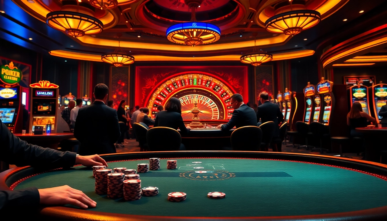 This vibrant casino scene at https://rr88.se.net/ showcases an exciting poker tournament with players and colorful chips.