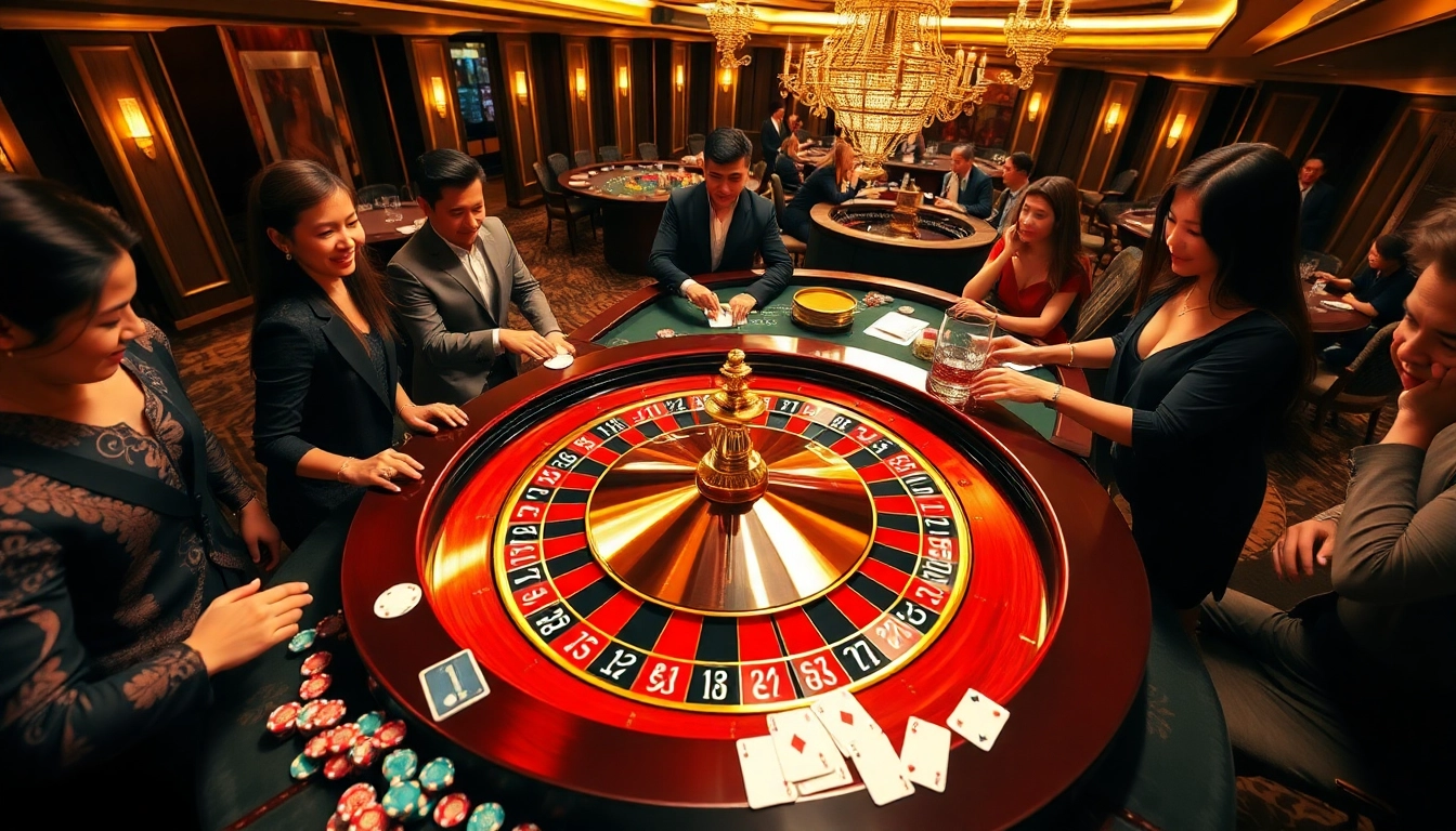Experience max88 fun while placing bets at a vibrant roulette table in an upscale casino.
