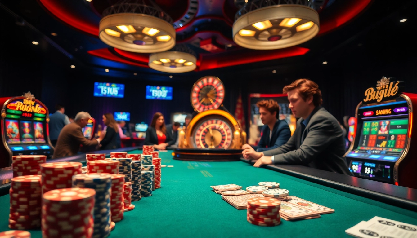 Exciting kèo nhà cái action at a luxury casino featuring poker chips and vibrant gaming tables.
