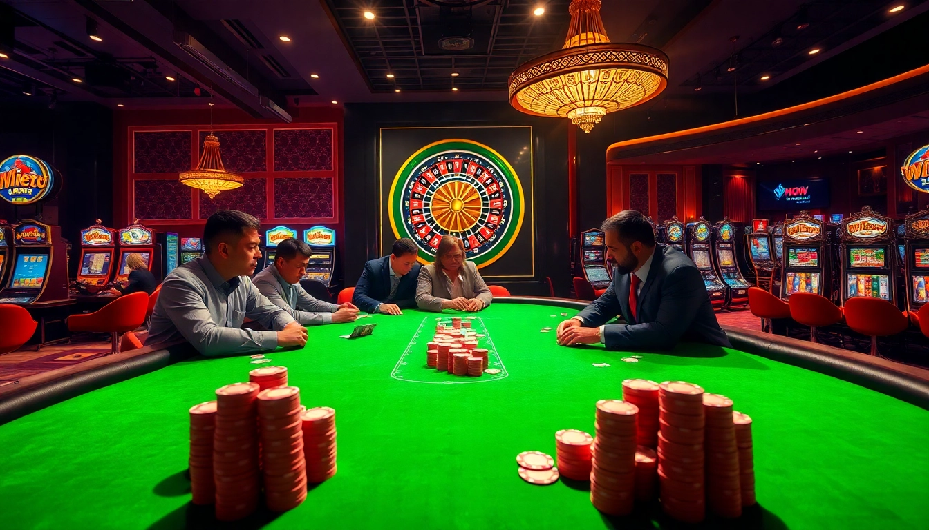 MM88 HOW features an exciting poker table with vibrant chips and cards surrounded by players.
