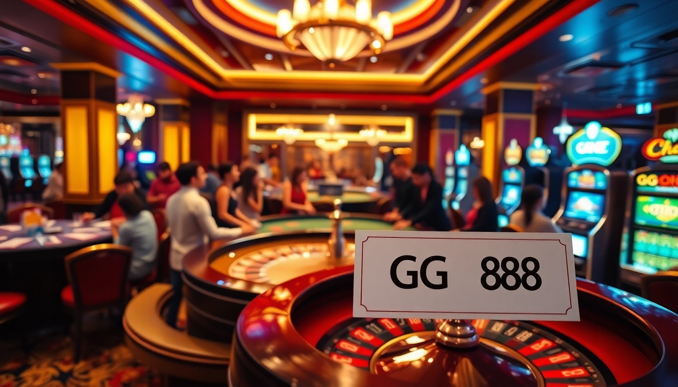 Gamblers enjoying a thrilling moment at GG 88 online casino with roulette and slots.