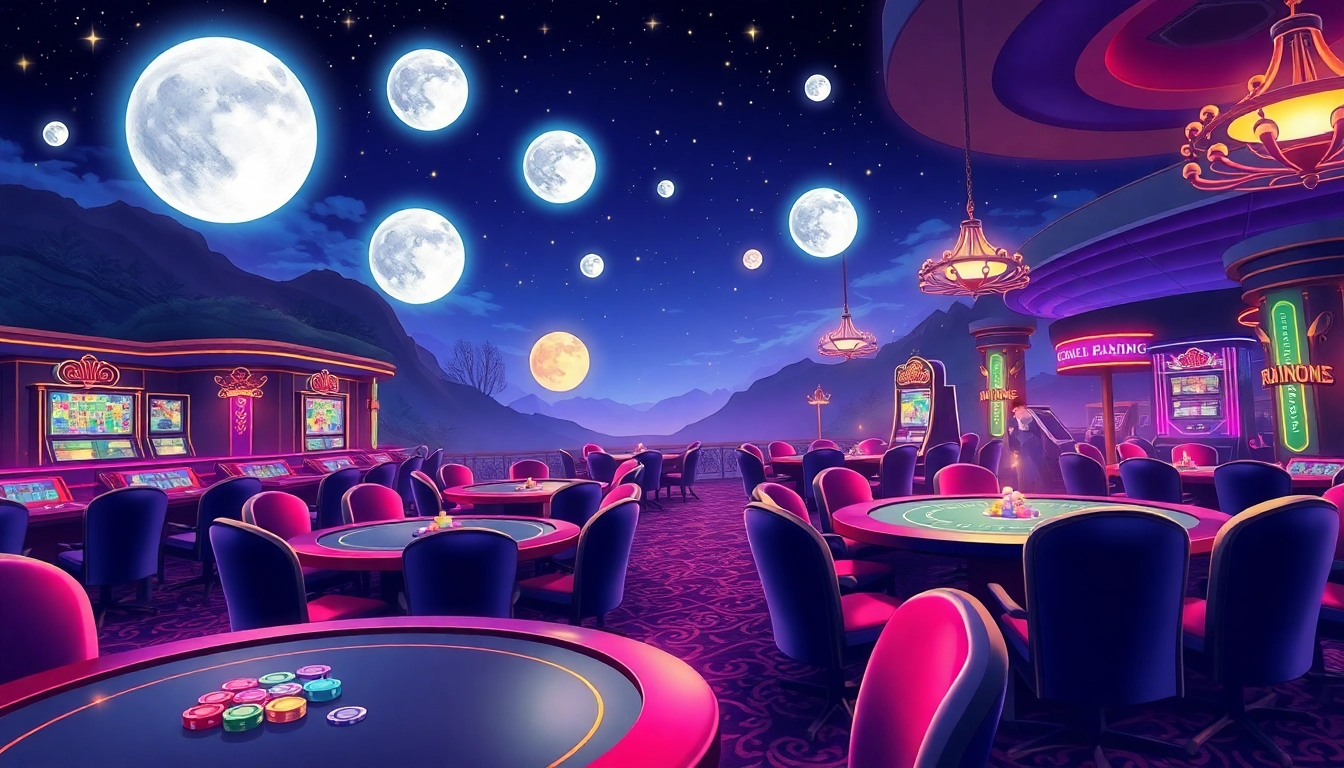 Experience the enchanting allure of moonbarguy-inspired casino nights with elegant gaming tables under moonlight.