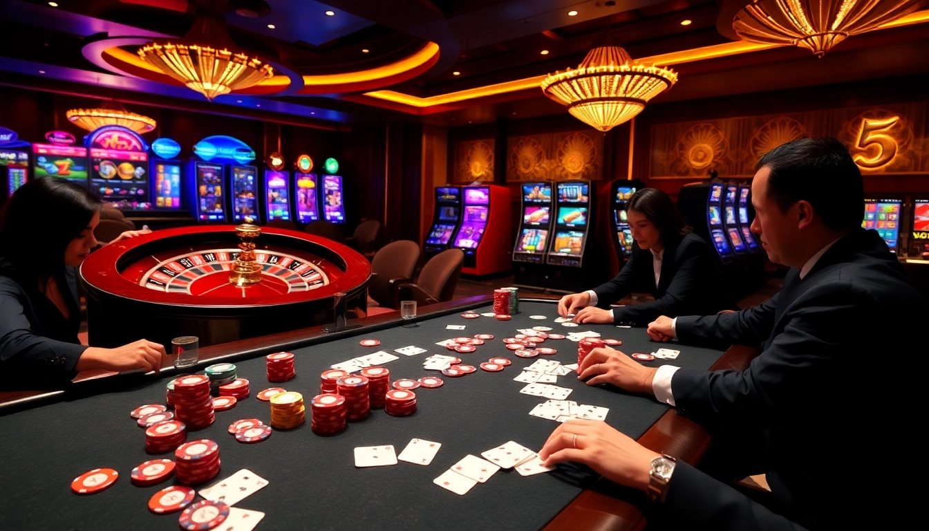 Experience thrilling gameplay at the sky88 top poker table with vibrant chips and cards.