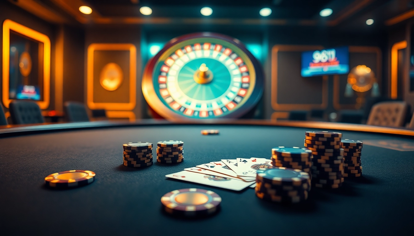 Engage in thrilling gameplay at 98win with dynamic casino tables and glowing digital interfaces.