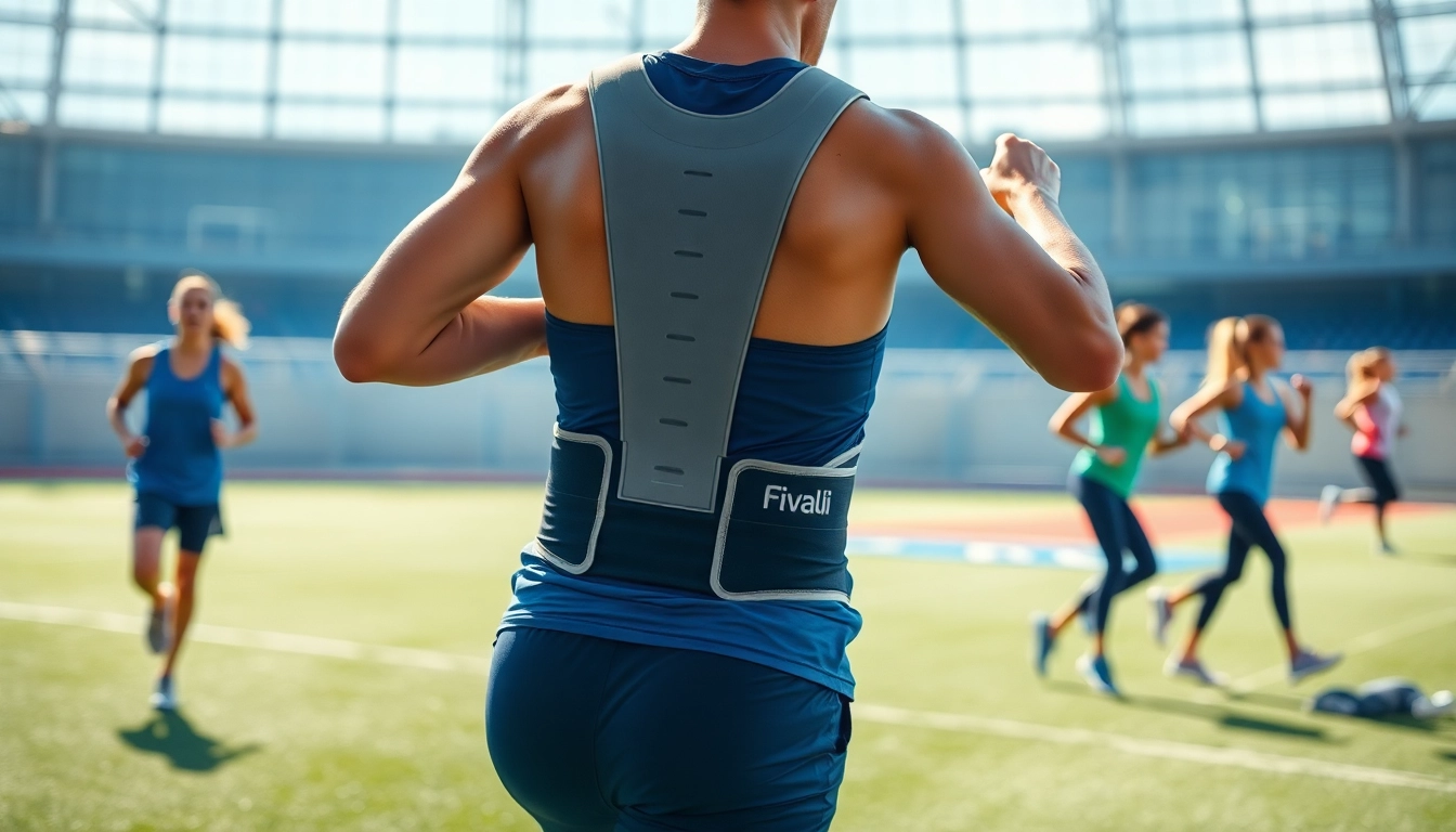 Individual using the fivali back brace posture support while actively exercising.