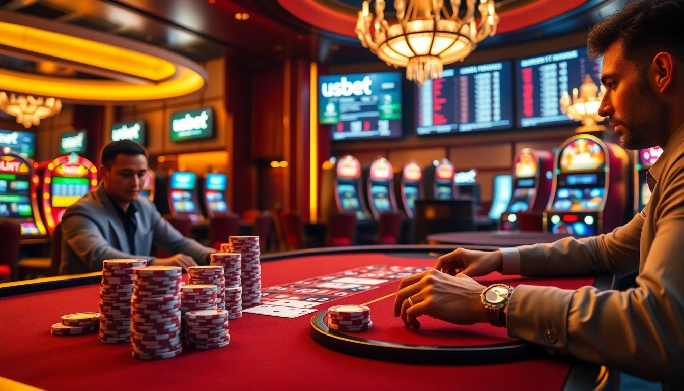 Raise your stakes with usbet at this luxurious casino poker table.