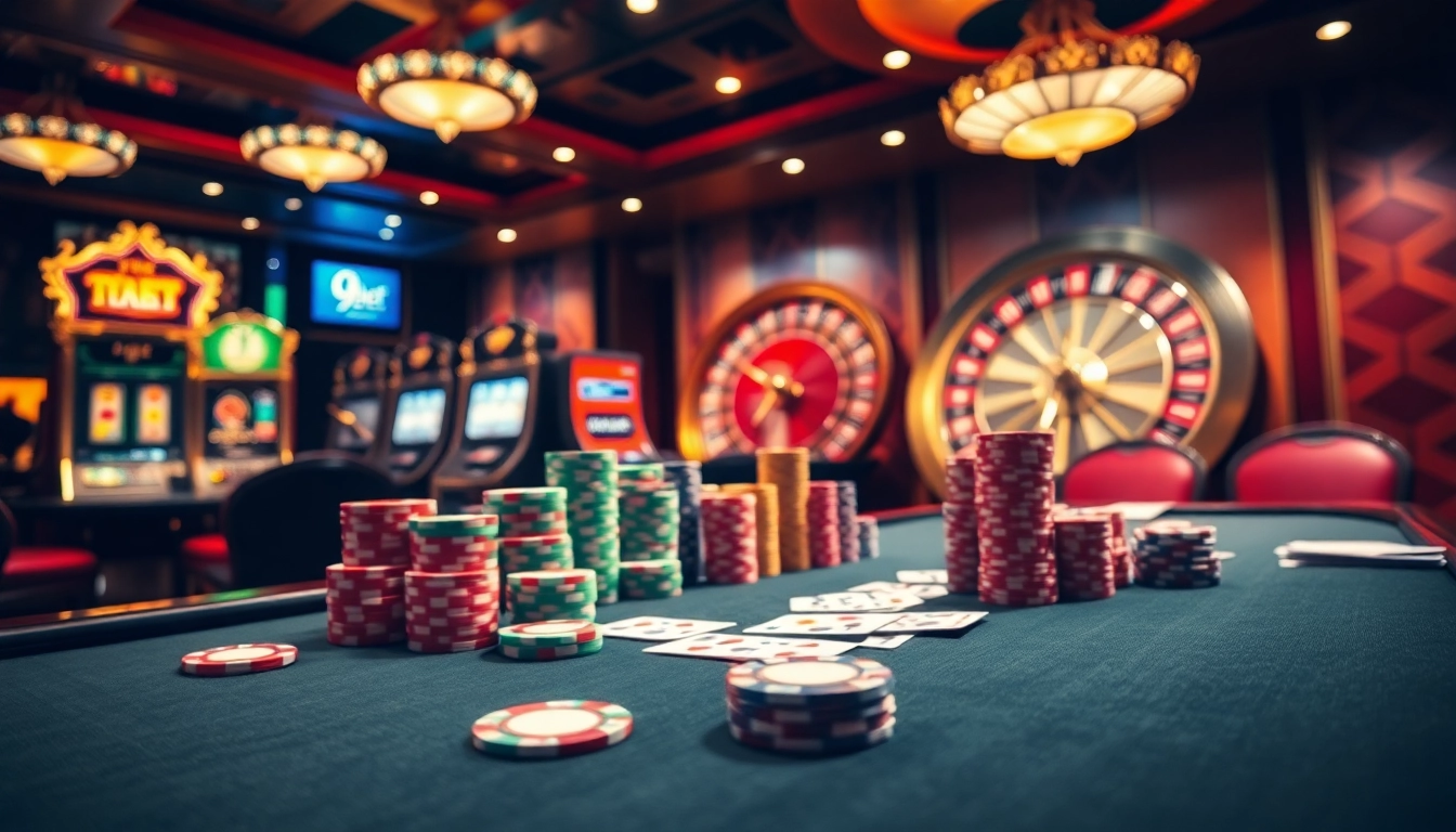 Players engaging in high-stakes poker at 9bet.com.de's luxurious casino.