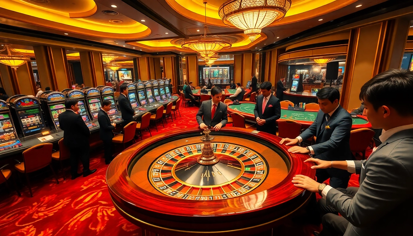 Join the excitement at jun88.com with players enjoying a vibrant casino atmosphere, featuring roulette and poker.