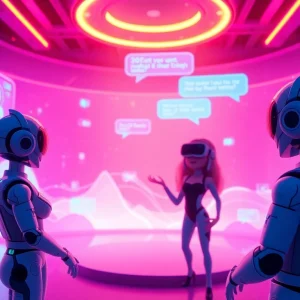Engaging scene of ai sex chat with playful AI chatbots in a vibrant digital space.