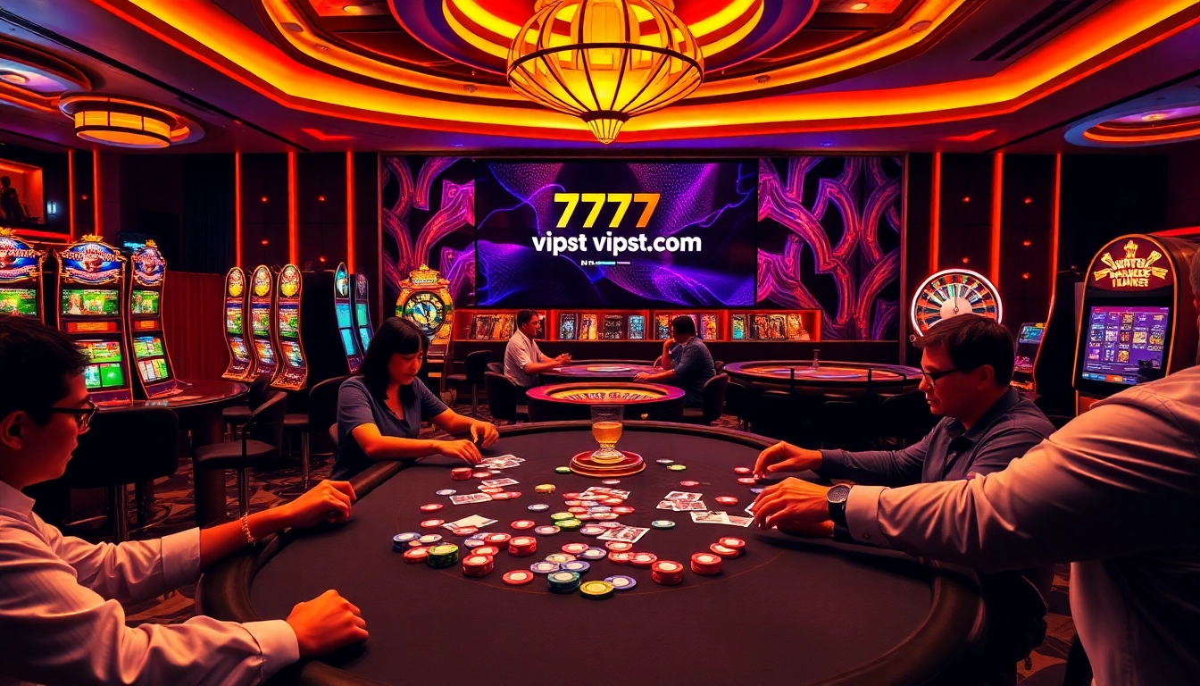 Gamblers enjoying a thrilling game at a casino table while using https://777vipst.com/ for betting promotions.