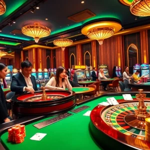 High-stakes gamblers playing roulette at a casino highlighting the excitement of QQ888 gaming experience.