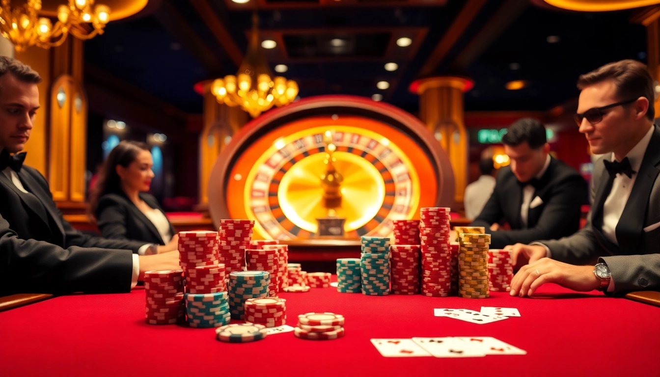 Experience high-stakes gaming action at https://bu88.mex.com/ with poker chips and a spinning roulette wheel.