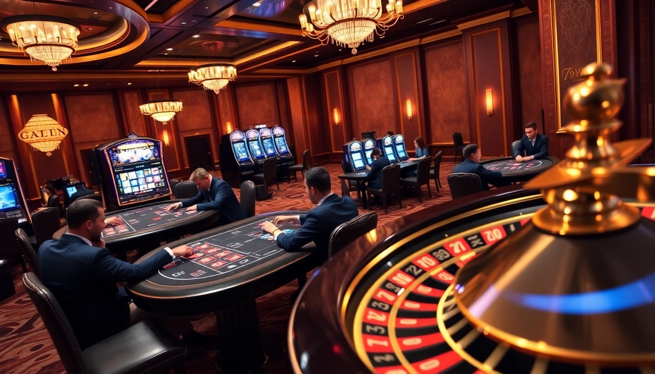 Experience exciting gameplay at 78WIN Casino featuring vibrant tables, slots, and a roulette wheel.