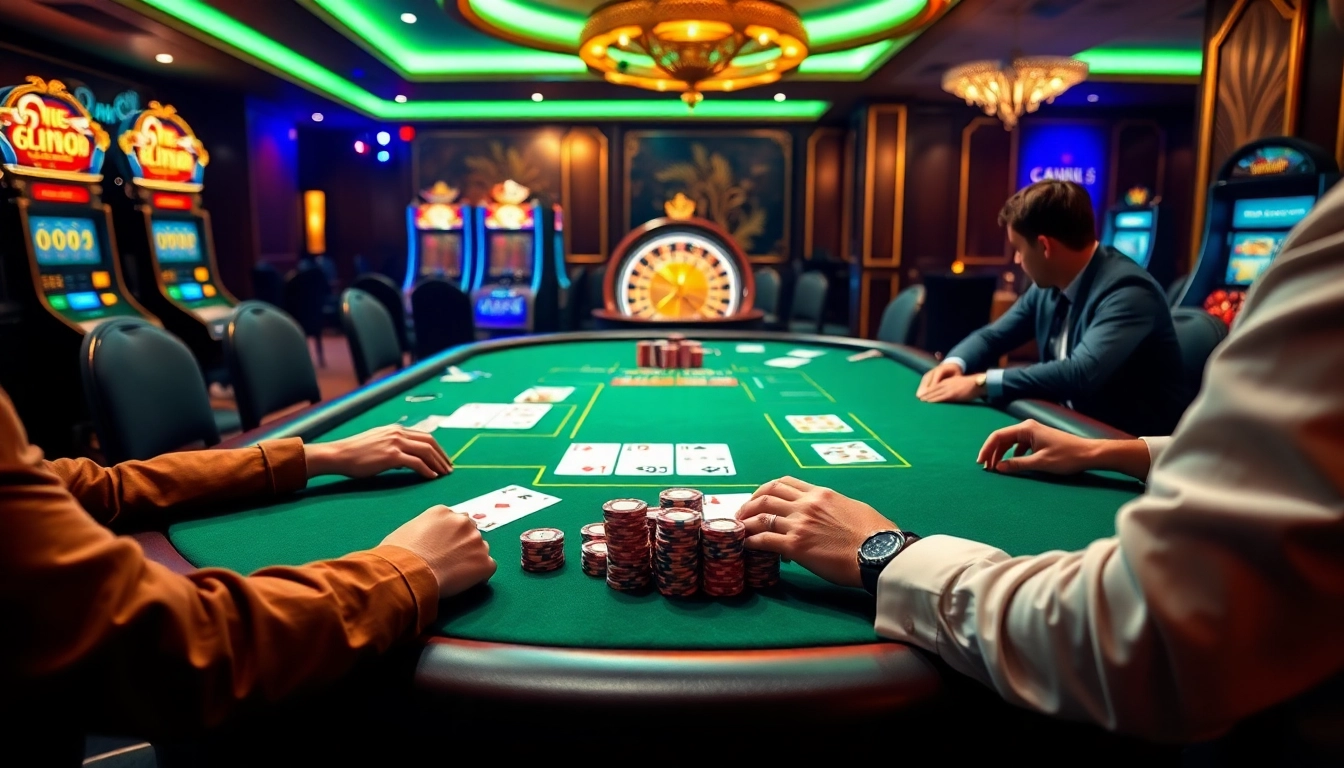 Engage in nhận định kèo nhà cái at a professional poker table showcasing lively gaming action and strategic betting.