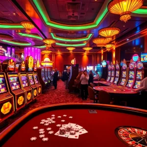 Experience the excitement of Slot Gacor Hari ini with vibrant slot machines and casino ambiance.