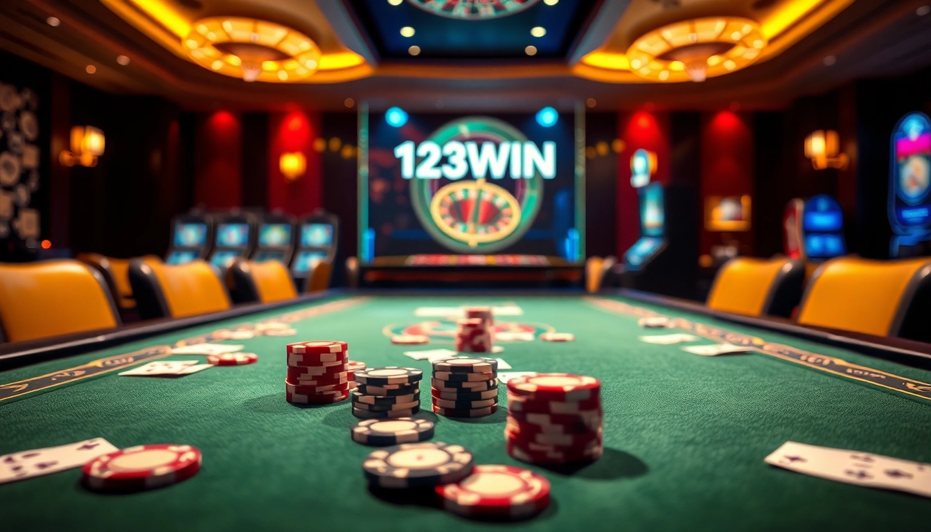 Players enjoying dynamic games at 123WIN online casino with vibrant casino elements.