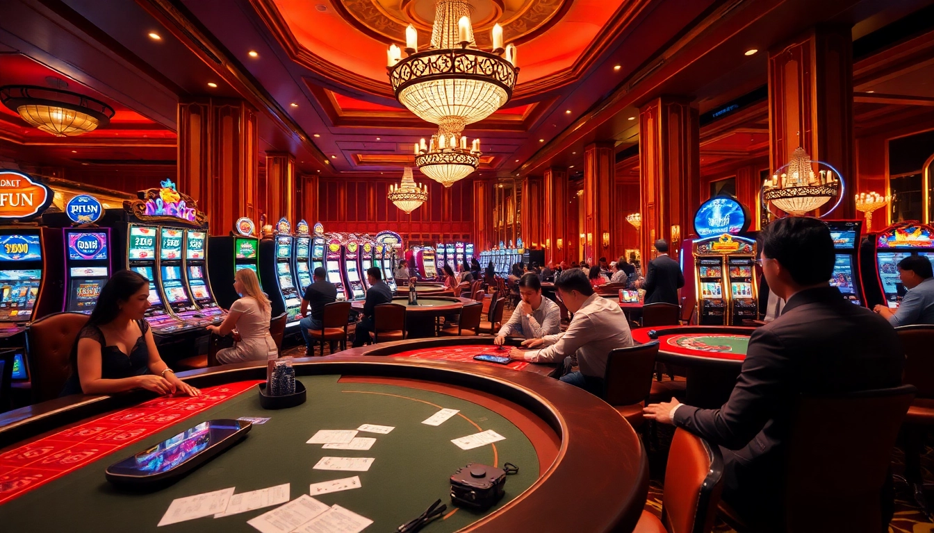 Experience the excitement at OKFUN casino with dynamic gameplay at slot machines and poker tables.