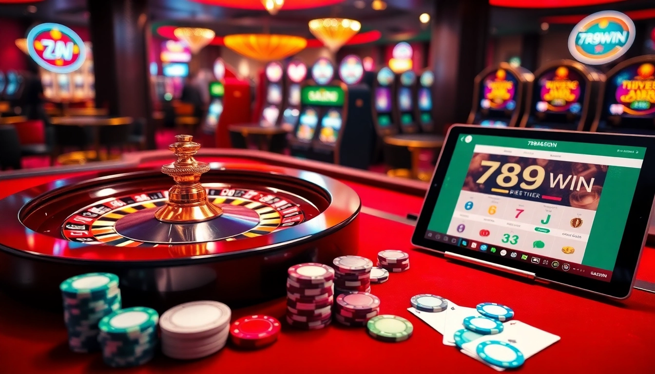 Players enjoying a vibrant casino experience with 789WIN gaming tables and roulette.