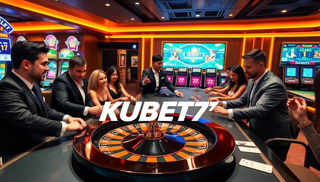 This casino scene showcases KUBET77’s vibrant gambling atmosphere with players intensively engaged in their bets.