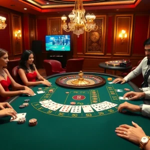 Play blackjack at a luxurious casino table with OK options for excitement.