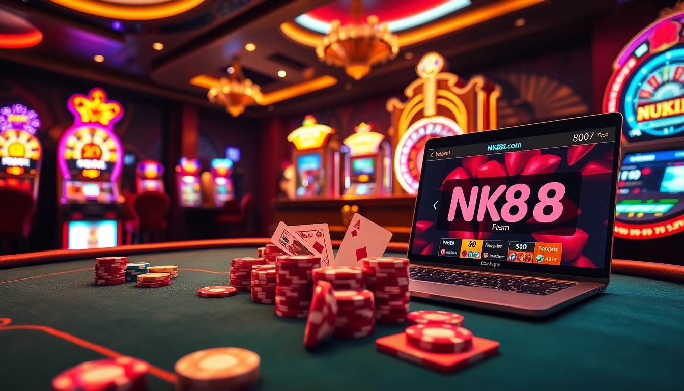 Experience the excitement of NK88 Com with vibrant casino elements and poker action.