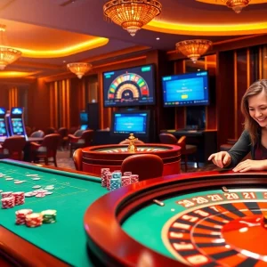 Players enjoying the TG88 casino experience with vibrant slot machines and poker tables.