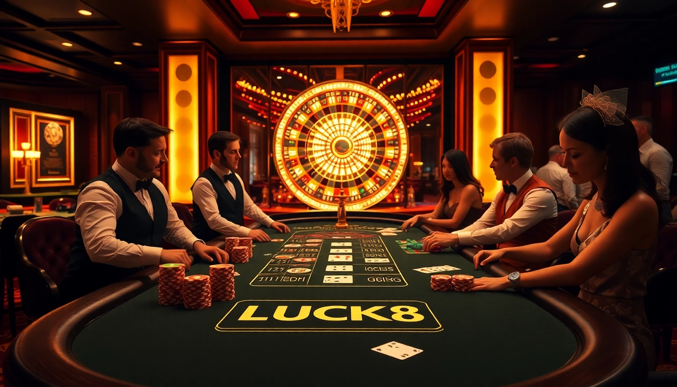 Trải nghiệm cảm giác thót tim khi chơi casino LUCK8 với bàn cược sống động, chip poker và những người chơi cuốn hút.