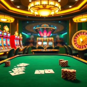 Engage with kp88-themed gambling excitement at a luxurious casino poker table.