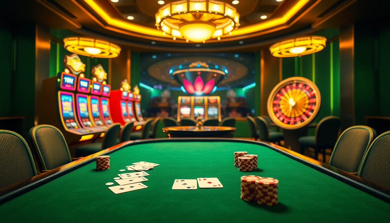 Engage with kp88-themed gambling excitement at a luxurious casino poker table.