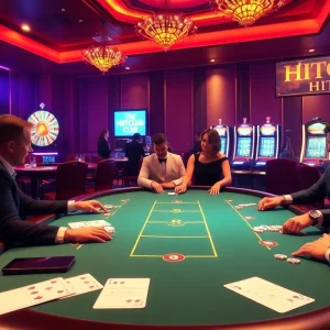 Players enjoying an exhilarating game at HITCLUB's premium poker tables in a luxurious casino atmosphere.