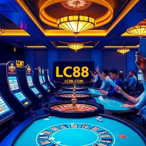 Excited players winning at LC88.com online casino with vibrant gaming action.