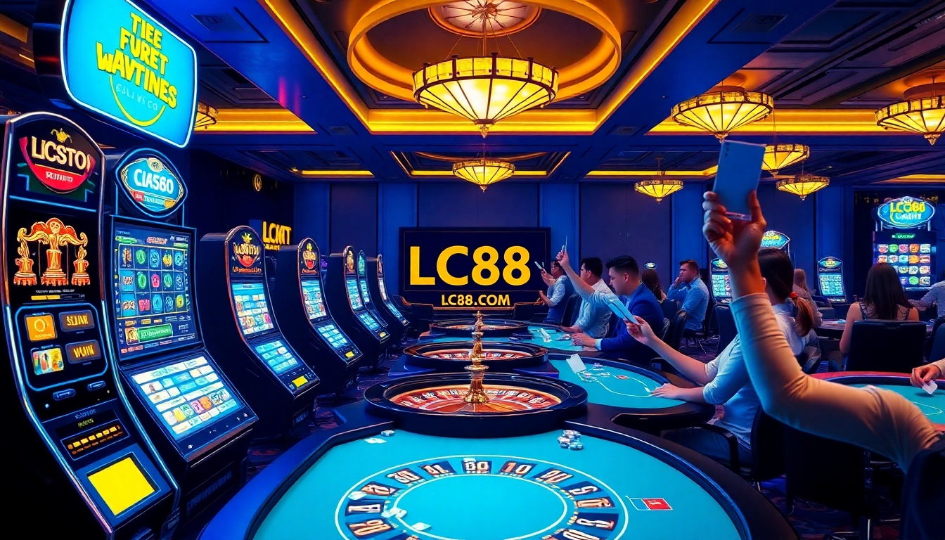 Excited players winning at LC88.com online casino with vibrant gaming action.