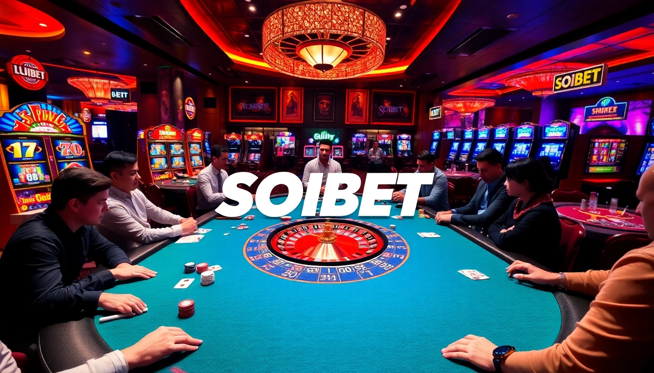 Experience the excitement of SOIBET at a lively casino table surrounded by eager players.
