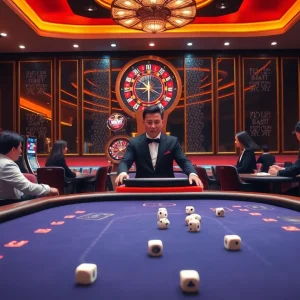 Players engage at a luxurious table in gamebaidoithuong.trading, showcasing exciting casino gaming.