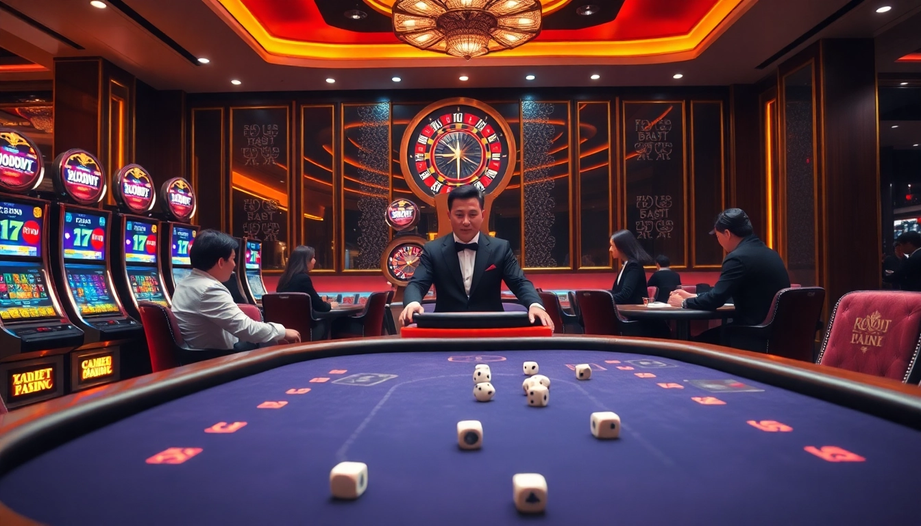 Players engage at a luxurious table in gamebaidoithuong.trading, showcasing exciting casino gaming.