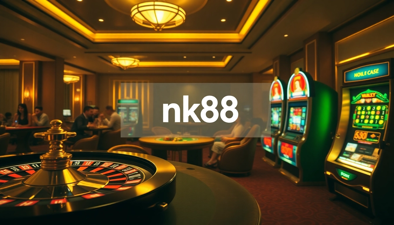 Players engaging in dynamic casino activities at nk88 with roulette, blackjack, and slots.