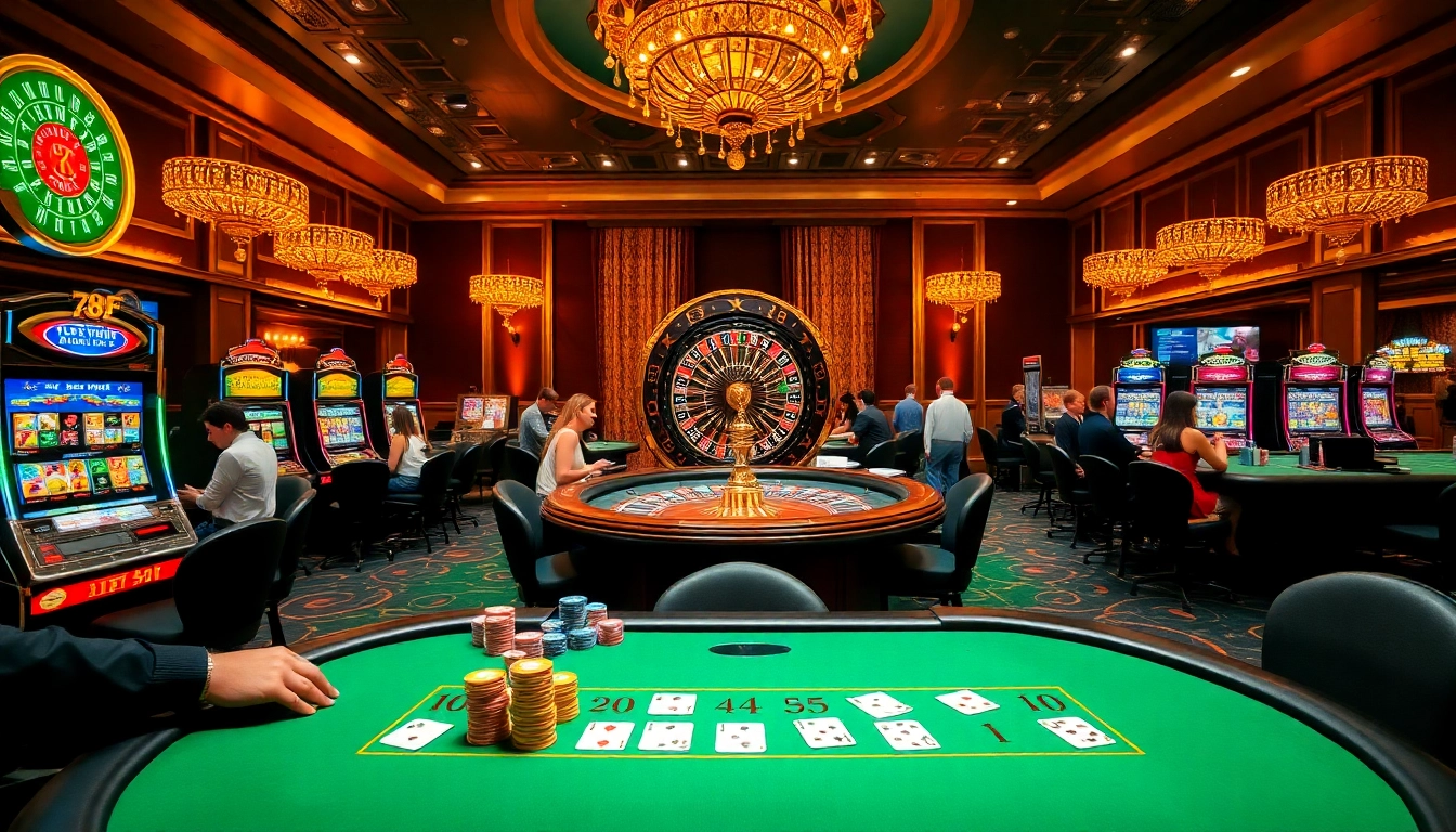Exciting gaming action at 789F online casino showcasing poker and slot machines.