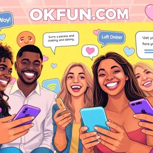 Engaged diverse individuals enjoying the features of OKFUN.COM, illustrating modern dating dynamics.
